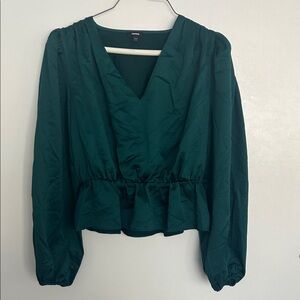 Express Deep Green V-Neck Blouse